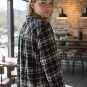 Sonoma Brown & White Plaid Button Down Shirt  Women’s XXL Cozy Grandpa-Core.